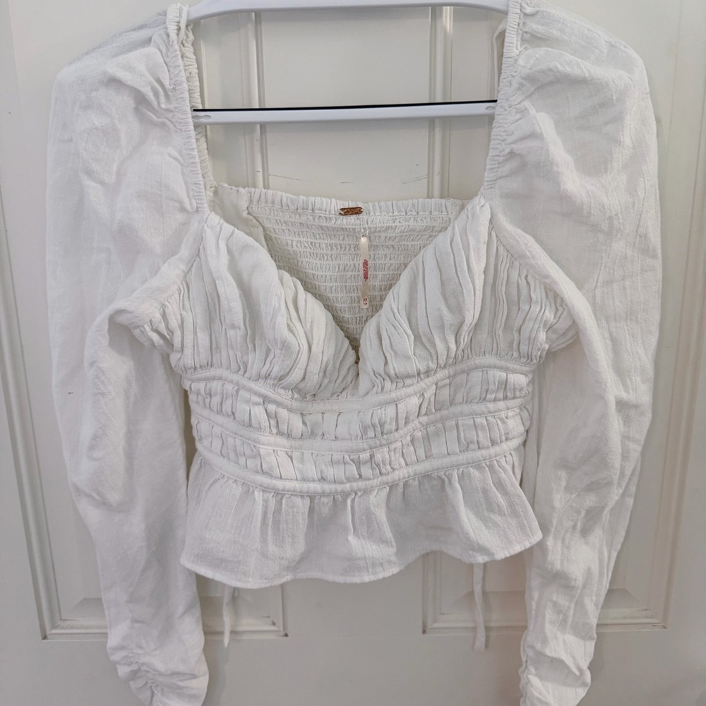 Free People Chloe Top XS | Sweetheart Peplum Puff Sleeve